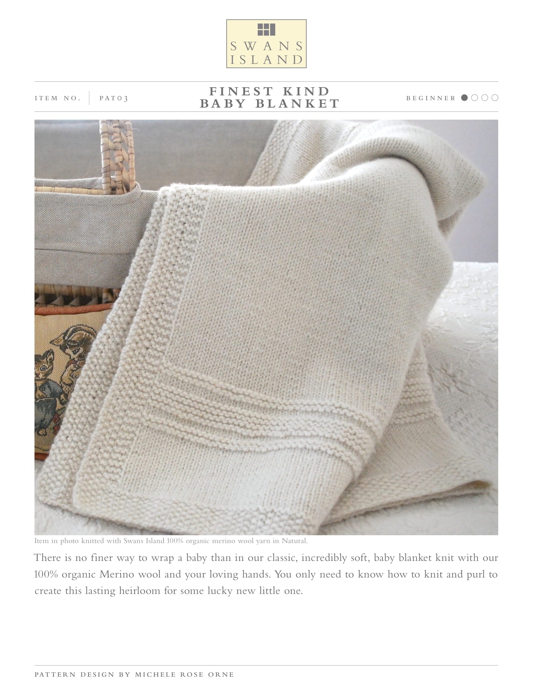 Swans Island Finest Kind Baby Blanket Knitting Pattern