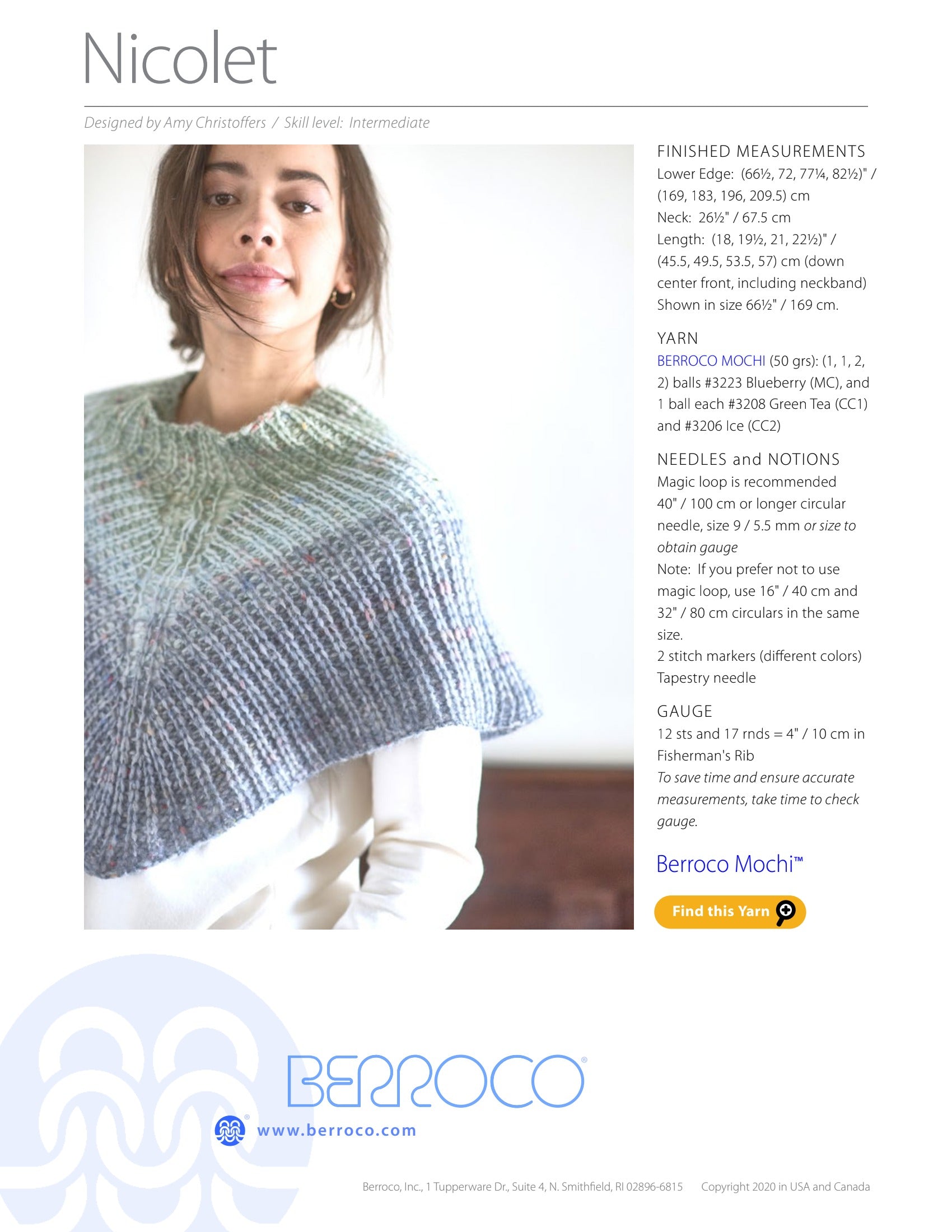 Berroco Nicolet Cape Knitting Pattern