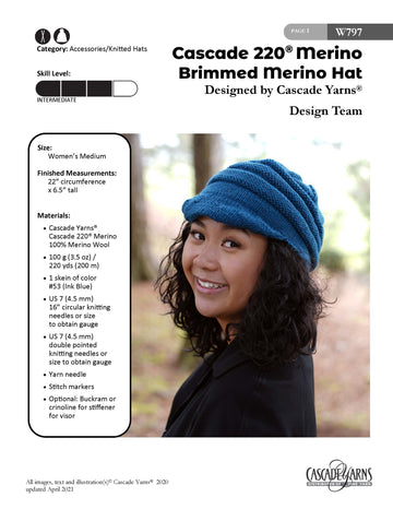 Brimmed Merino Hat in Cascade Yarns Cascade 220® Merino - W797 - Free PDF