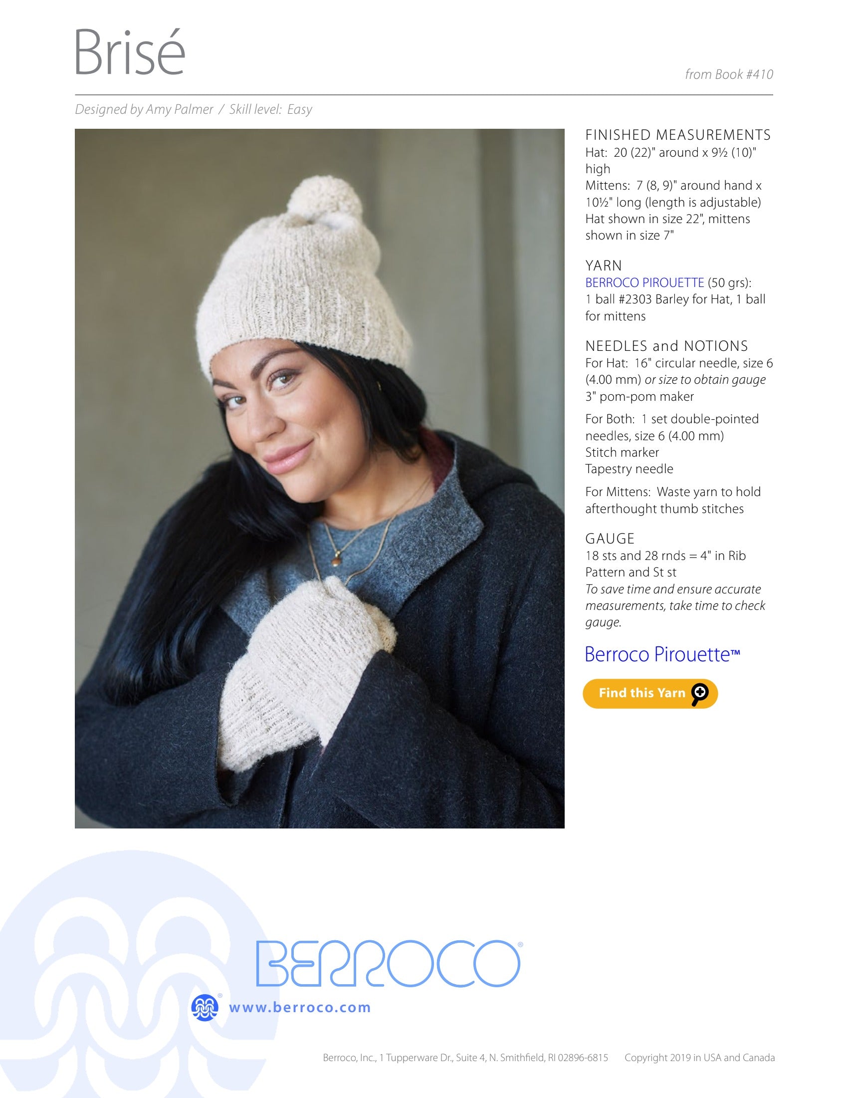 Berroco Bris? Hat Knitting Pattern