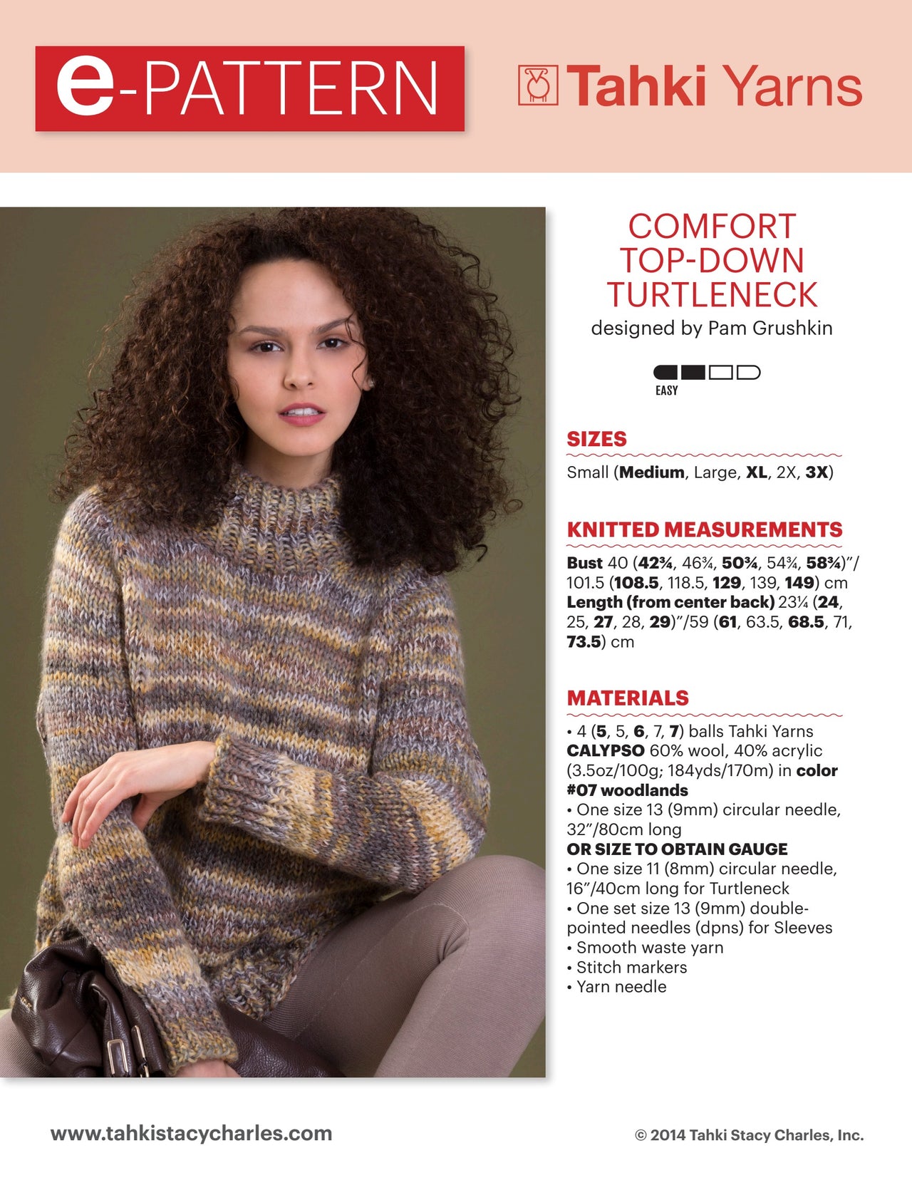 Tahki Yarns Comfort Top-Down Turtleneck Knitting Pattern