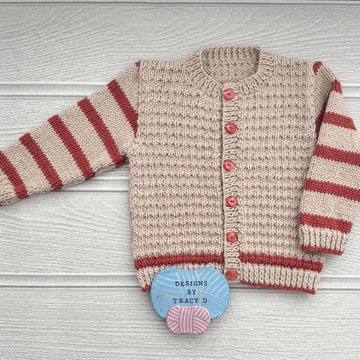 CJ & Ellie Baby cardigan knitting pattern sizes 16-22 inch chest size