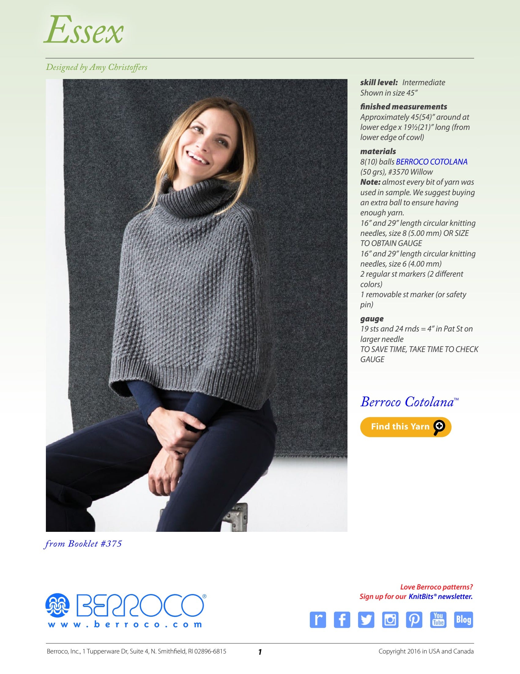 Berroco Essex Cape Knitting Pattern