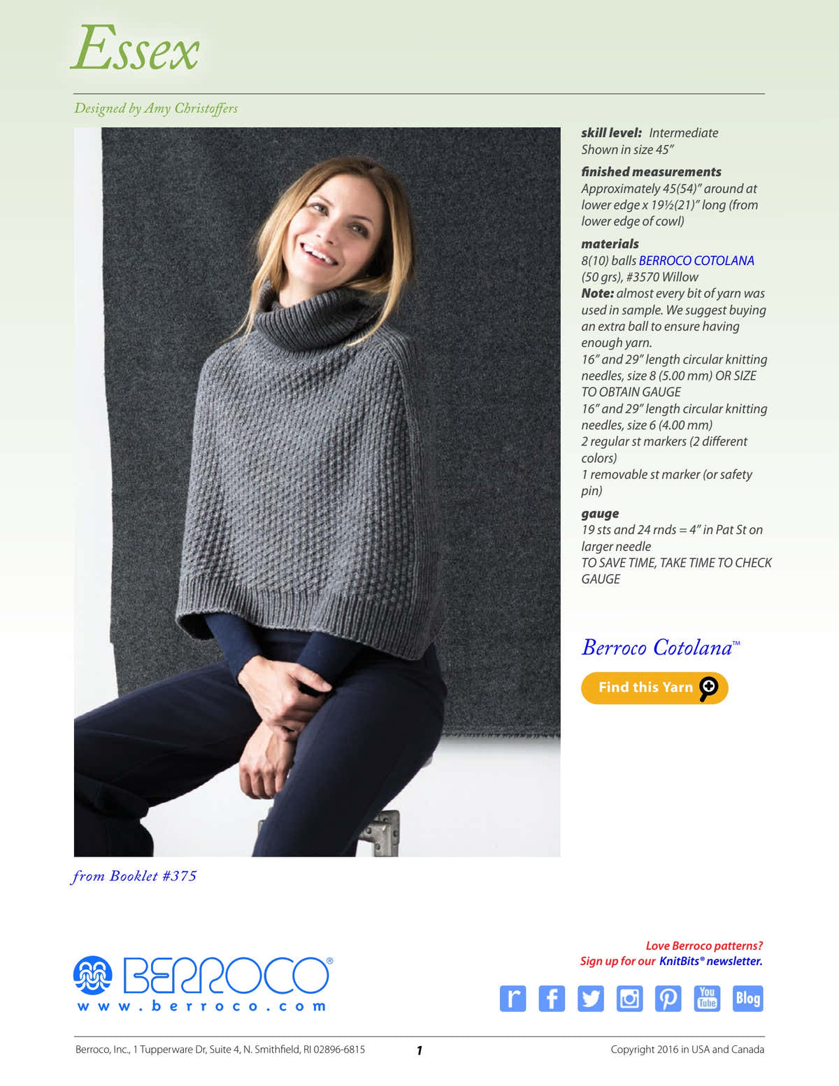 Berroco Essex Cape Knitting Pattern