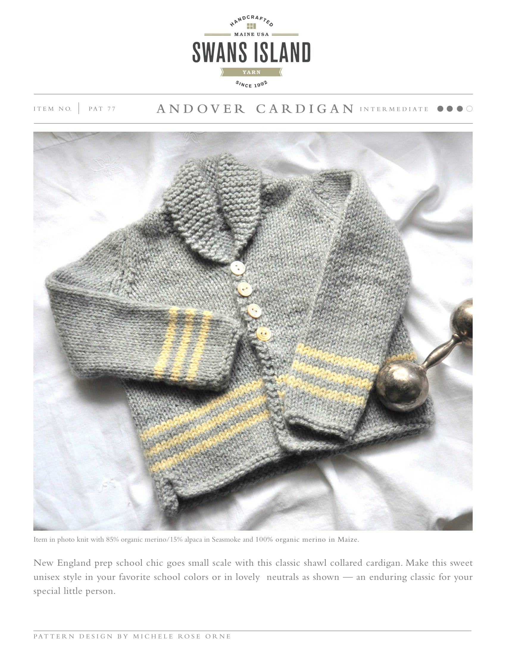 Swans Island Andover Cardigan Coat Knitting Pattern