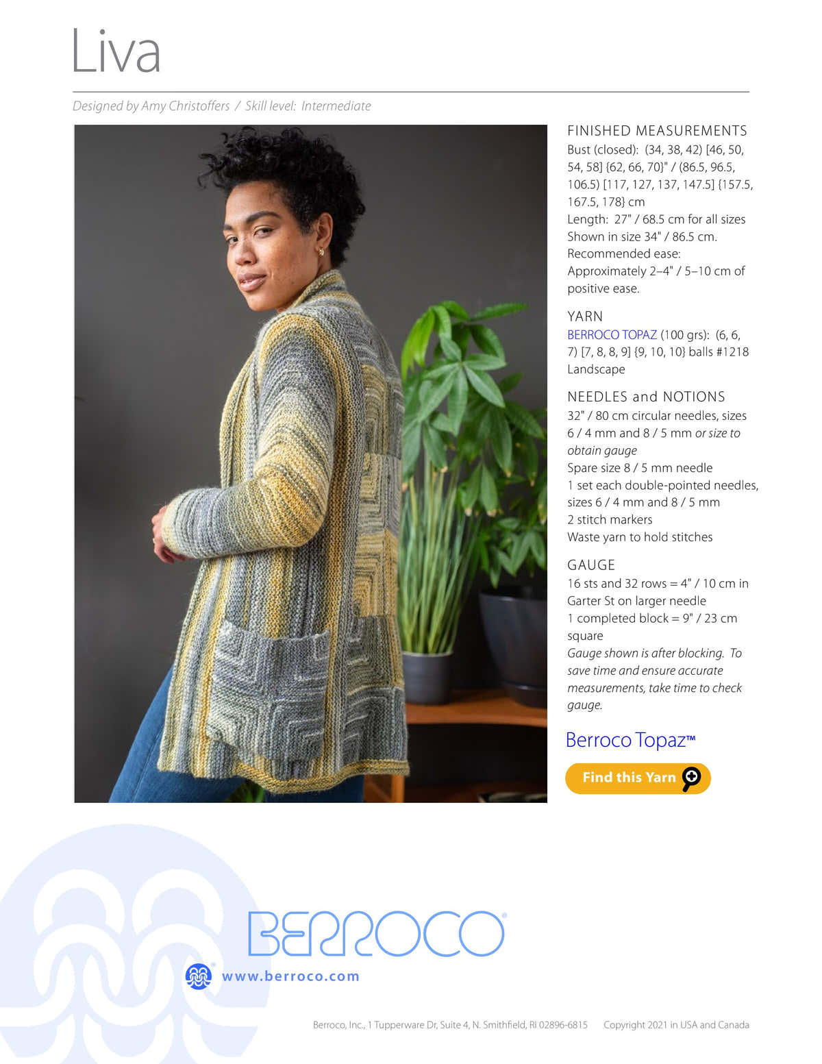 Berroco Liva Cardigan Knitting Pattern