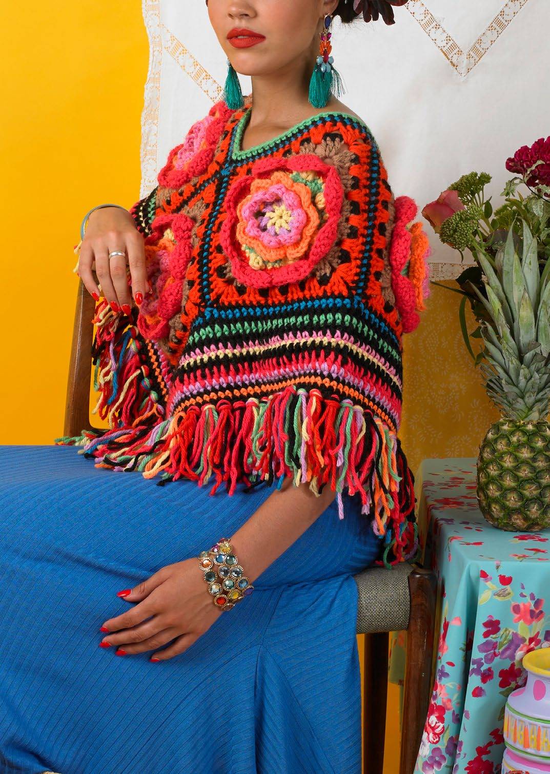 Paintbox Yarns Flower Patch Poncho Crochet Pattern