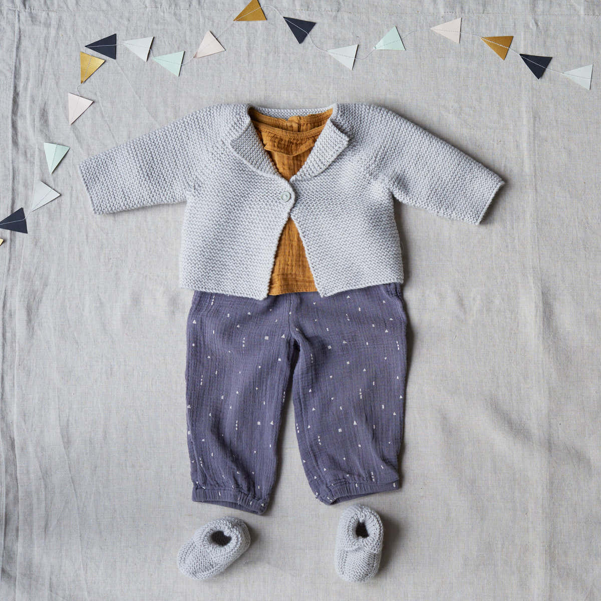 Cosmo Garter stitch Baby Jacket and bootees