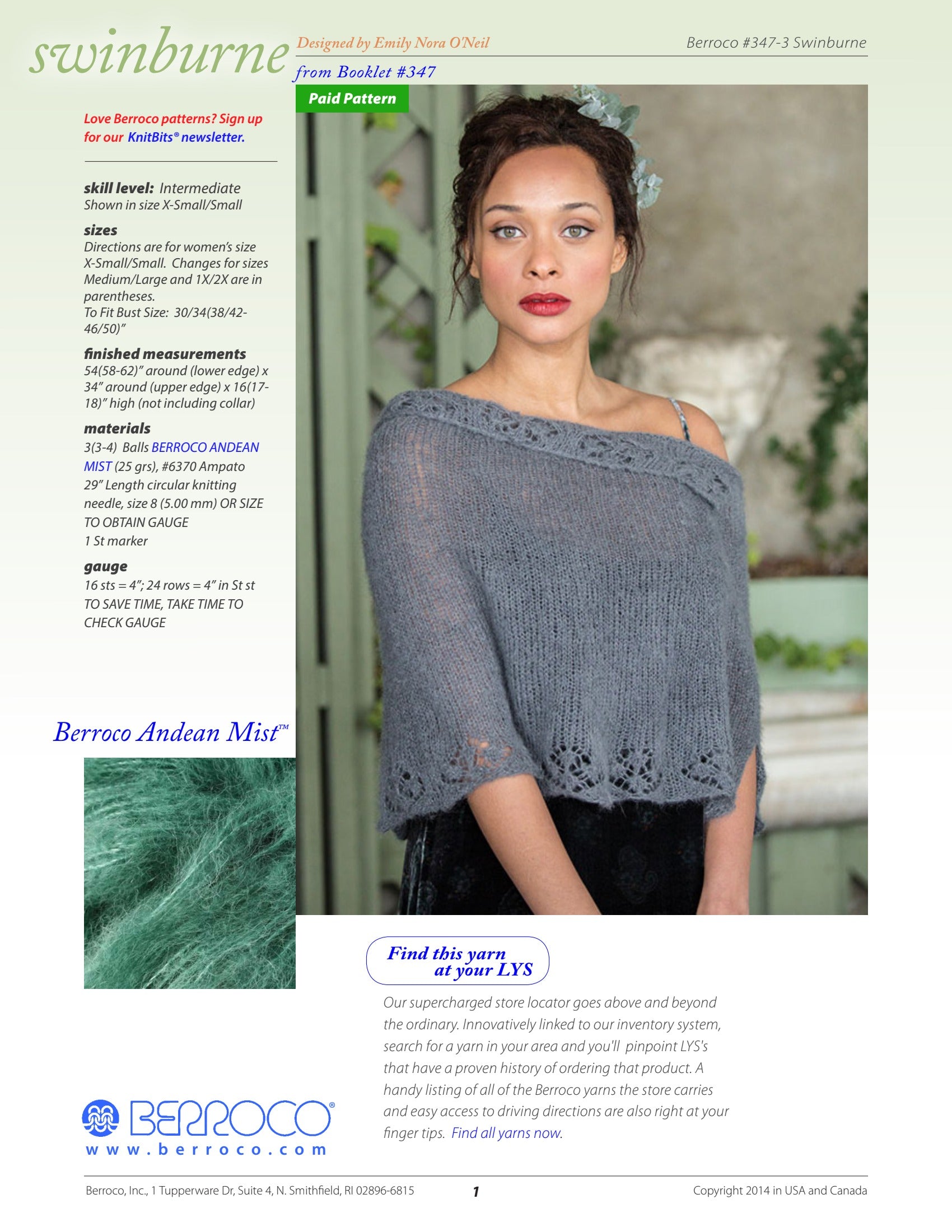 Berroco Swinburne Cape Knitting Pattern