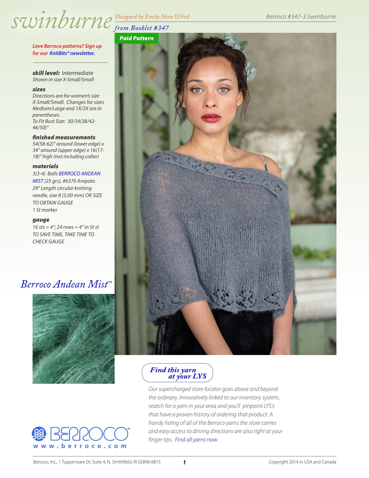 Berroco Swinburne Cape Knitting Pattern