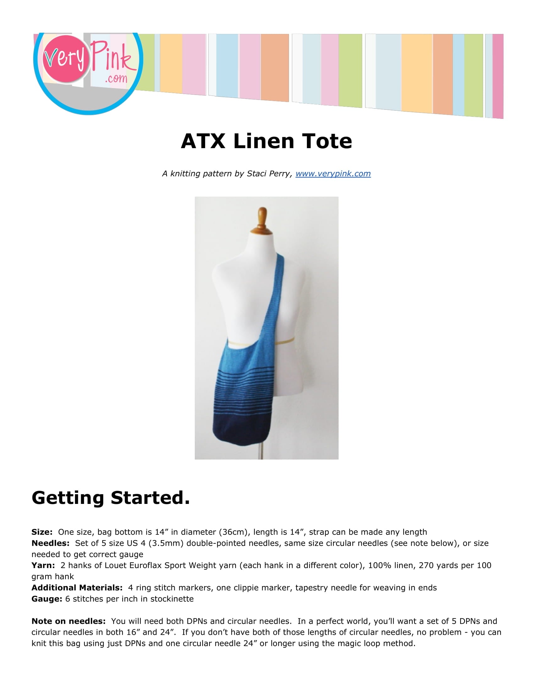 VeryPink ATX Linen Tote Bag Knitting Pattern