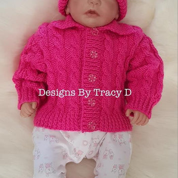 Brooklyn baby knitting pattern cardigan, hats and booties 0-3 mths & 6-12m