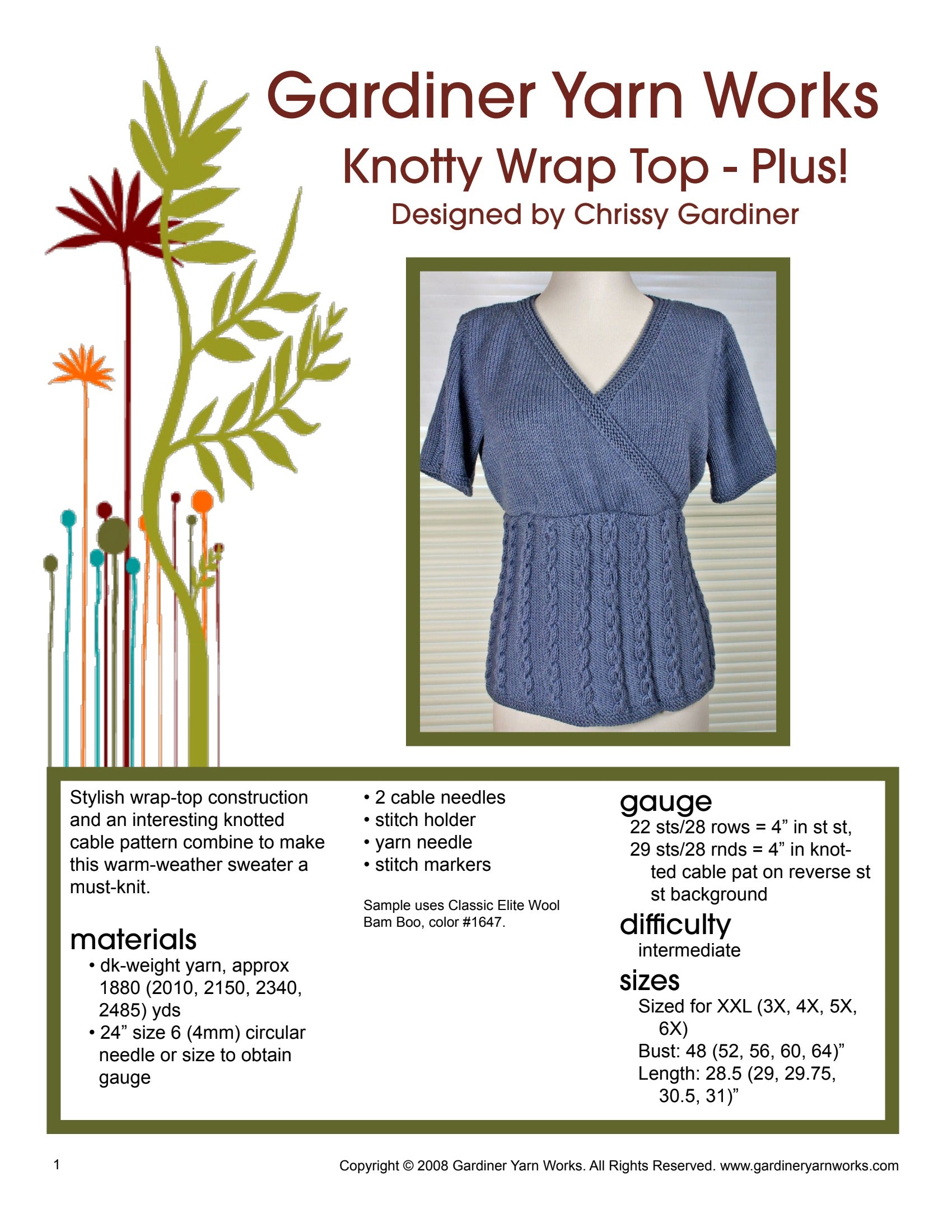 Gardiner Yarn Works Knotty Wrap Top Jumper Knitting Pattern