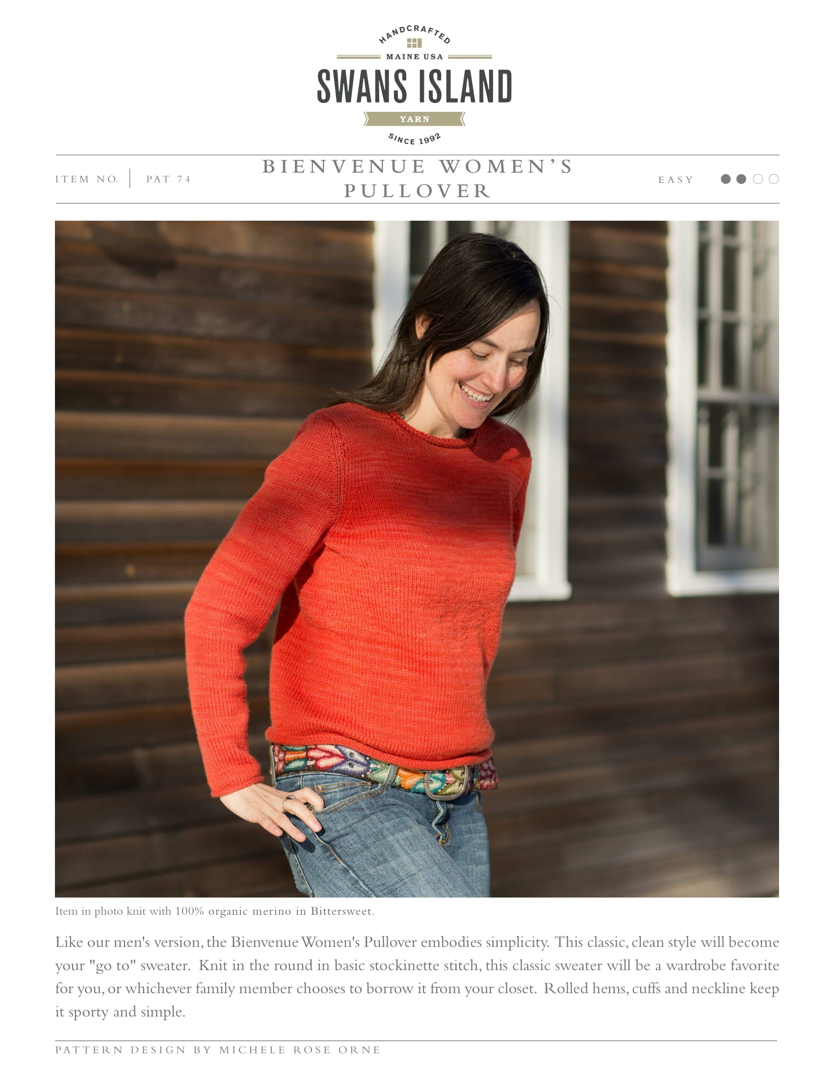 Swans Island Bienvenue Womens Pullover Knitting Pattern