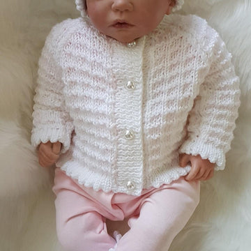 Caitlin Baby Cardigan, Hat & Booties knitting pattern 0-3 & 6-12mths