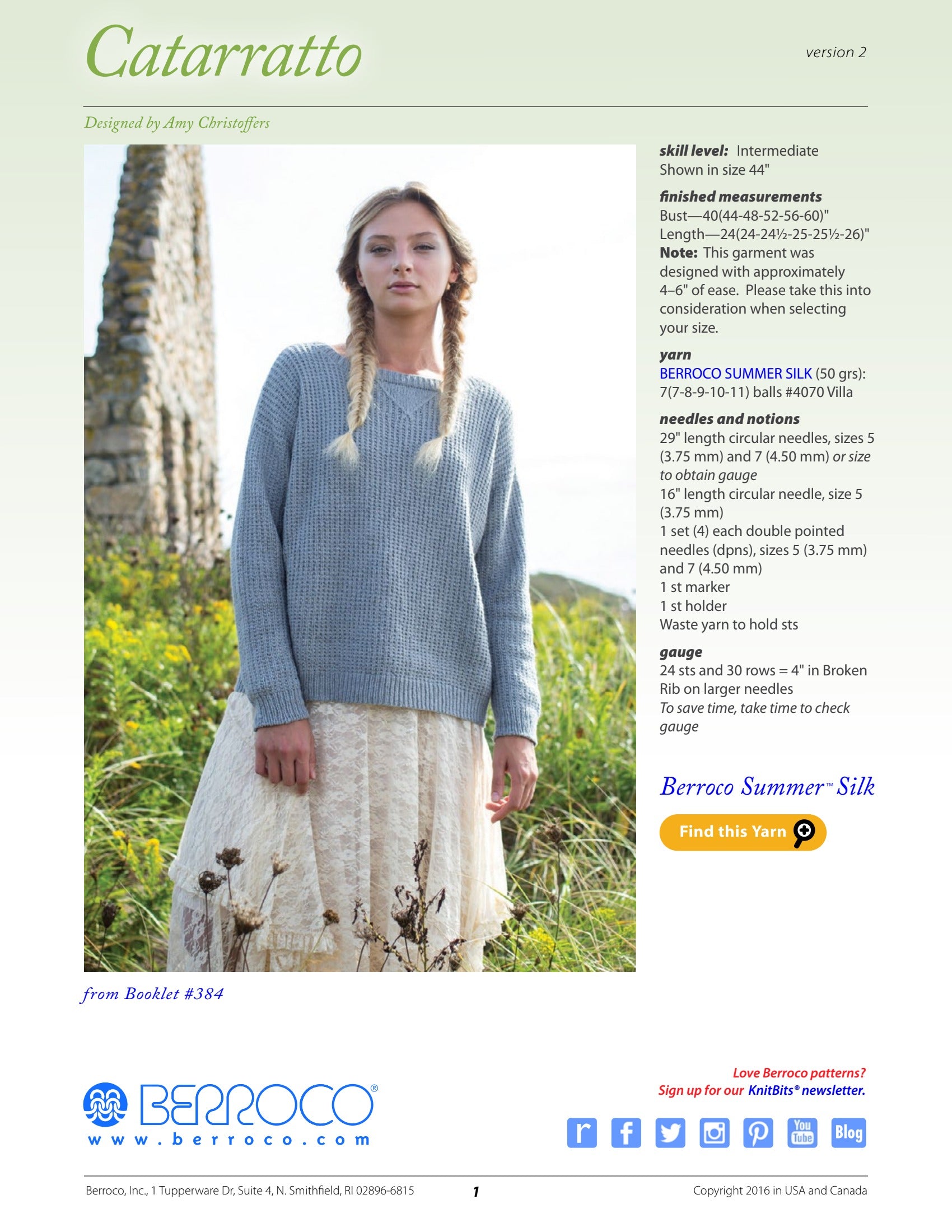 Berroco Catarratto Jumper Knitting Pattern