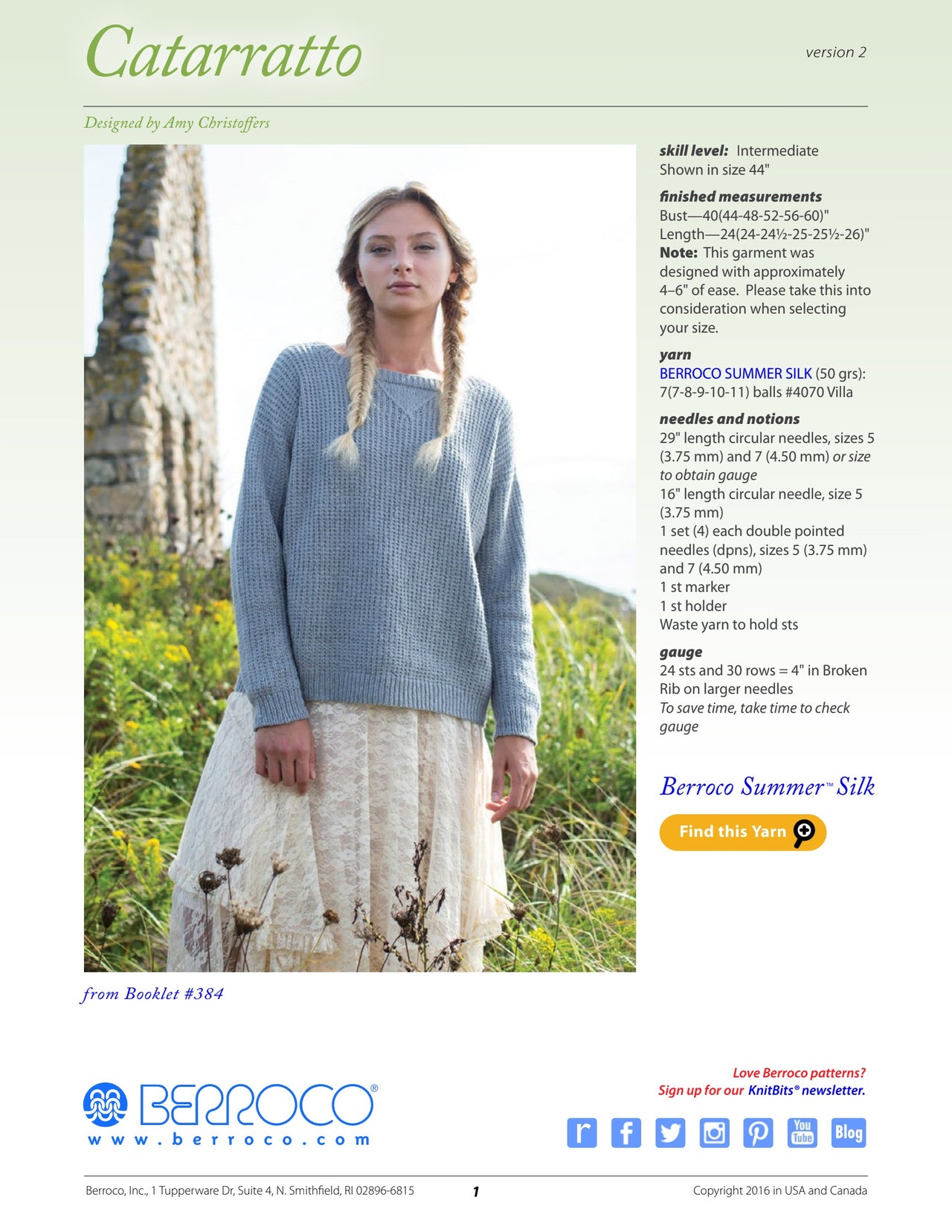 Berroco Catarratto Jumper Knitting Pattern