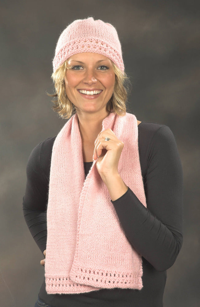 Breast Cancer Awareness Scarf & Hat in Plymouth Baby Alpaca Worsted - F292 - PDF