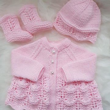 Isabella Baby Cardigan, Hat & Booties knitting pattern