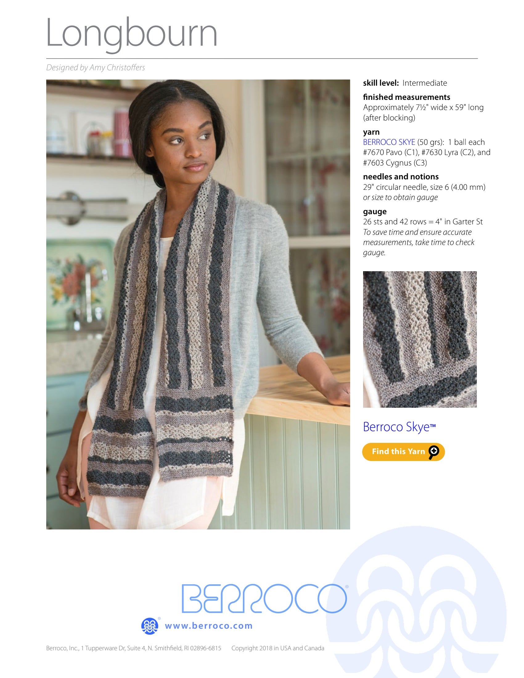 Berroco Longbourn Scarf Knitting Pattern