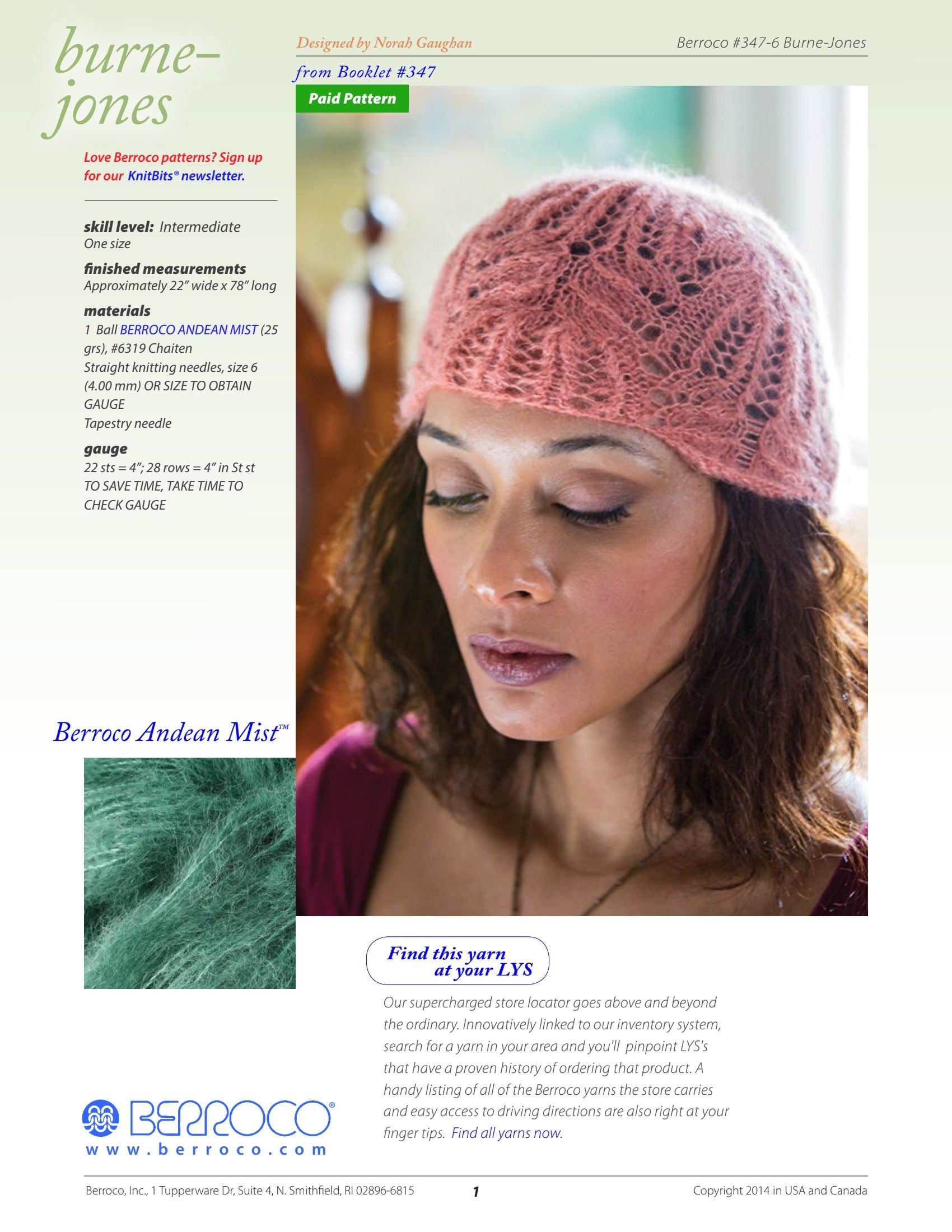 Berroco Burne-Jones Hat Knitting Pattern