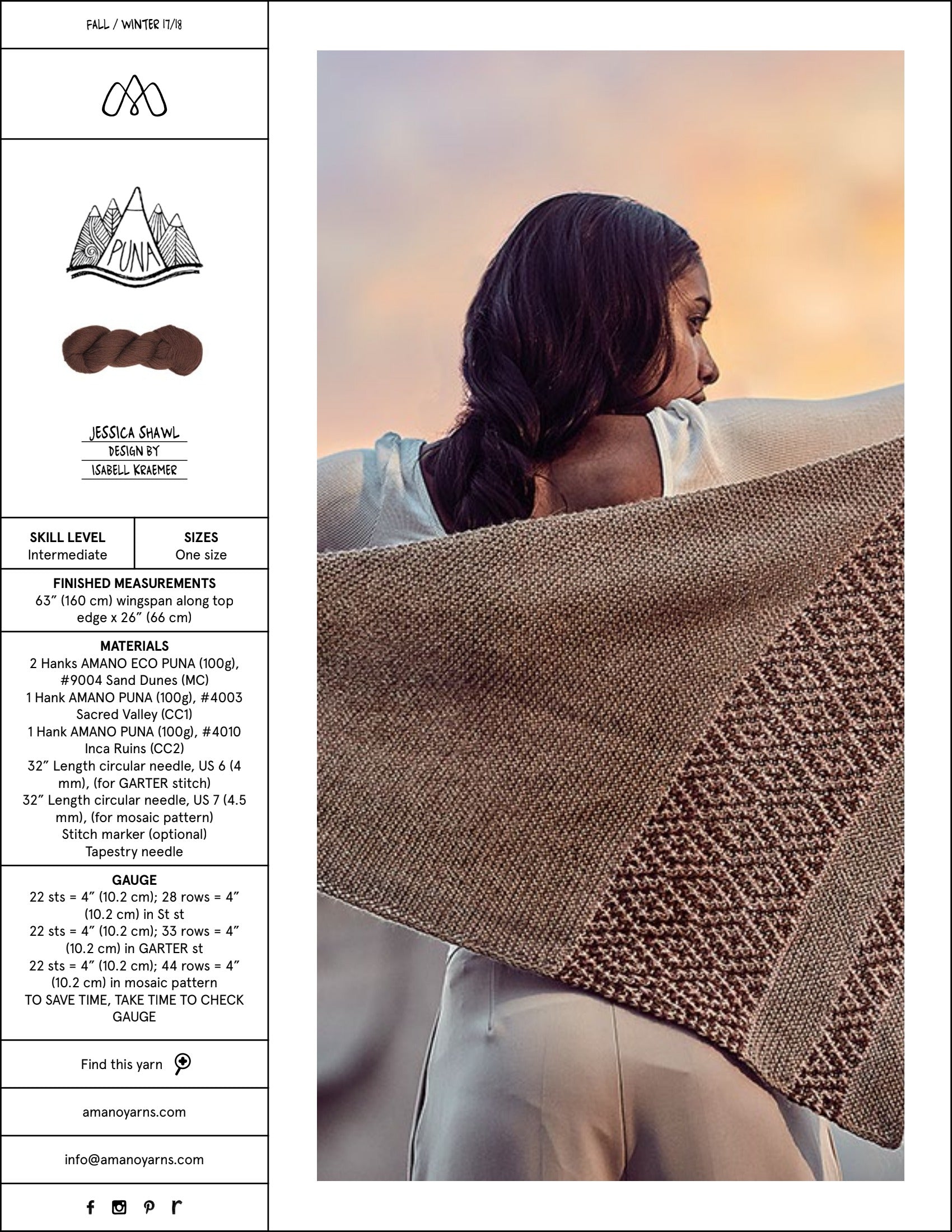 AMANO Jessica Shawl Wrap Knitting Pattern