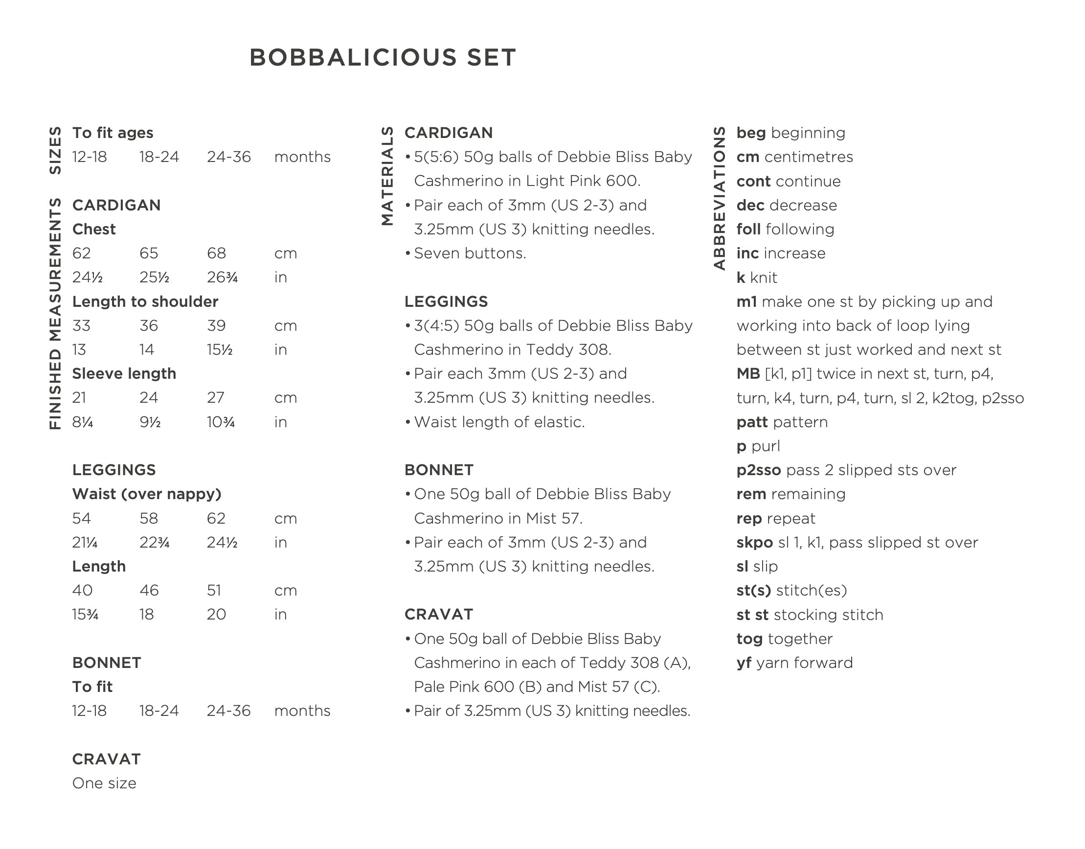 Debbie Bliss Bobbalicious Set Knitting Pattern