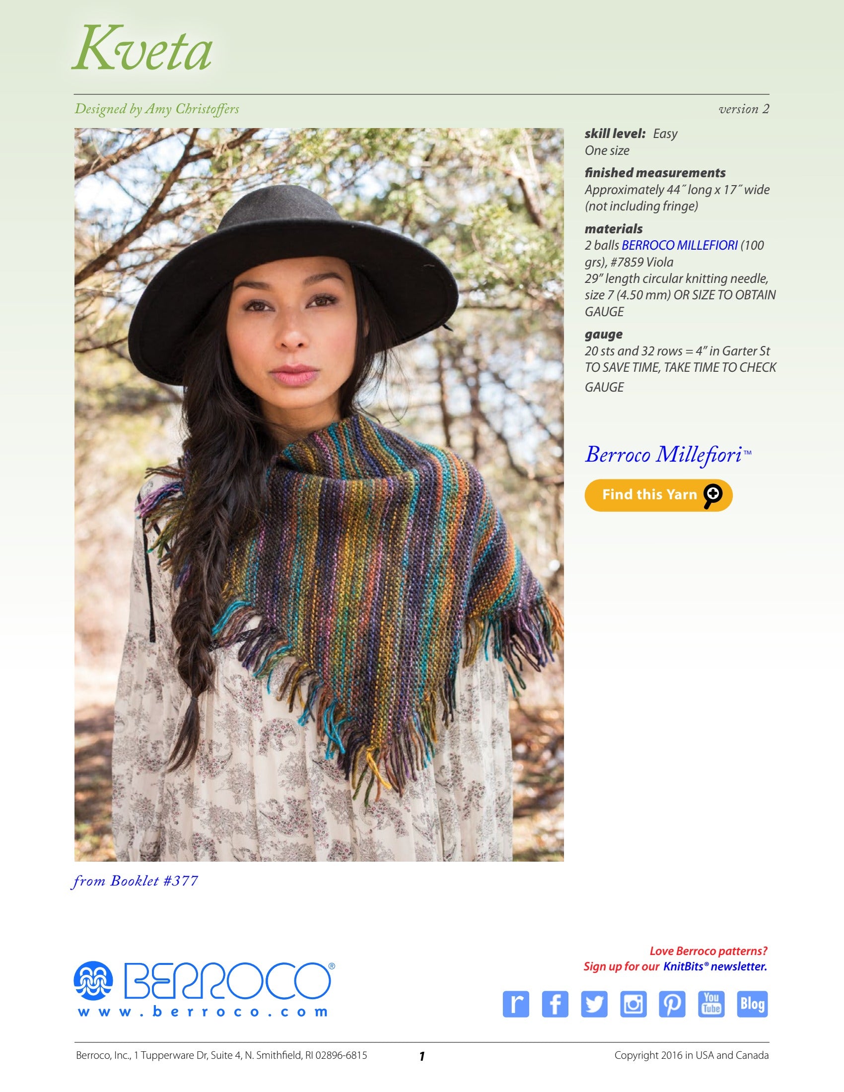 Berroco Kveta Wrap Knitting Pattern