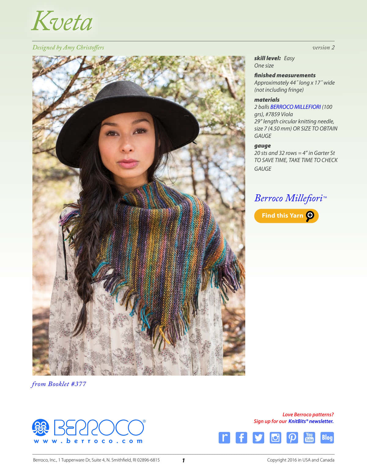 Berroco Kveta Wrap Knitting Pattern