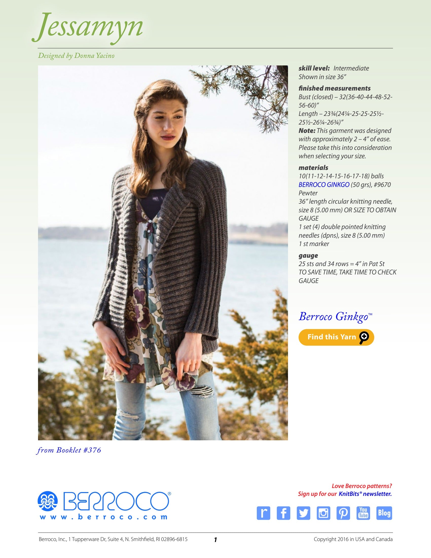 Berroco Jessamyn Cardigan Knitting Pattern