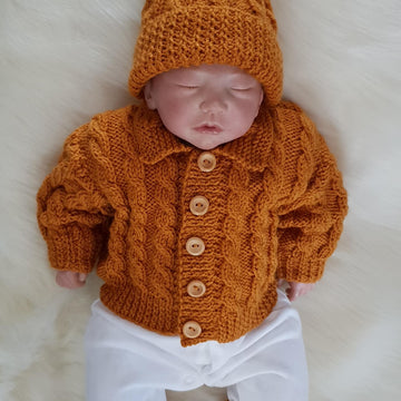 Brooklyn baby knitting pattern cardigan, hats and booties 0-3 mths & 6-12m