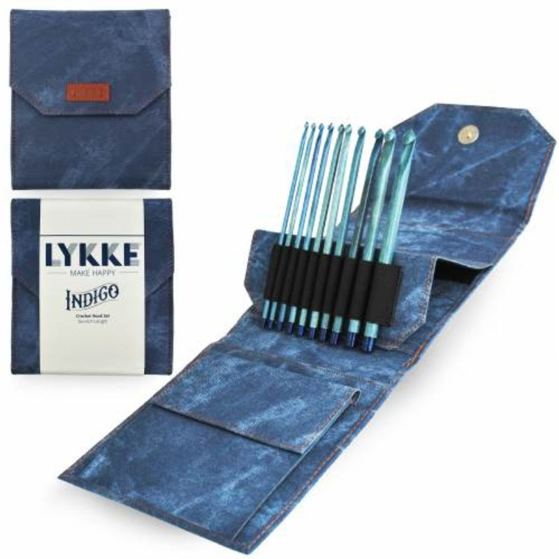 Lykke 6" Indigo Crochet Hook Set - US sizes E, F, G, 7, H, I, J, K, L, M