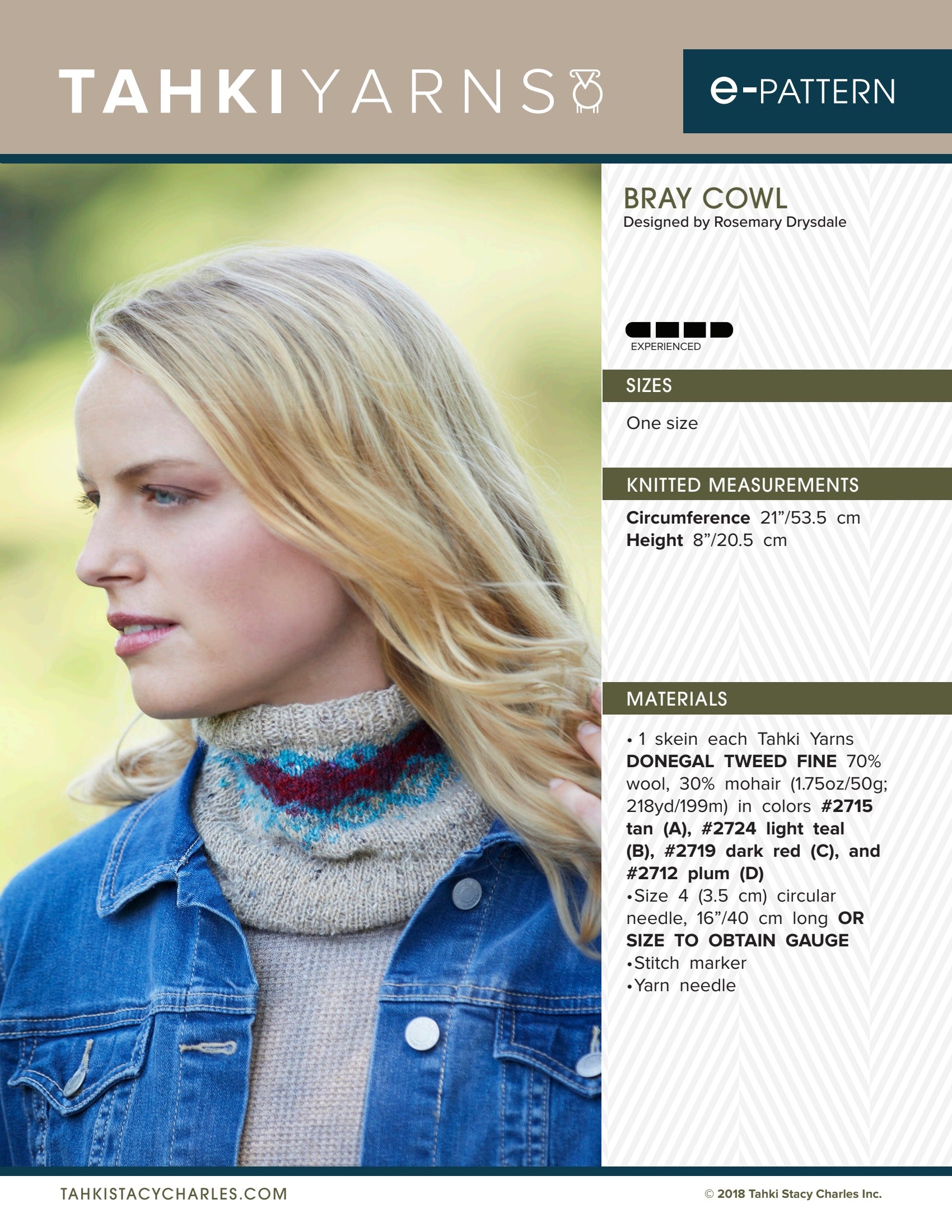 Tahki Yarns Bray Cowl Knitting Pattern