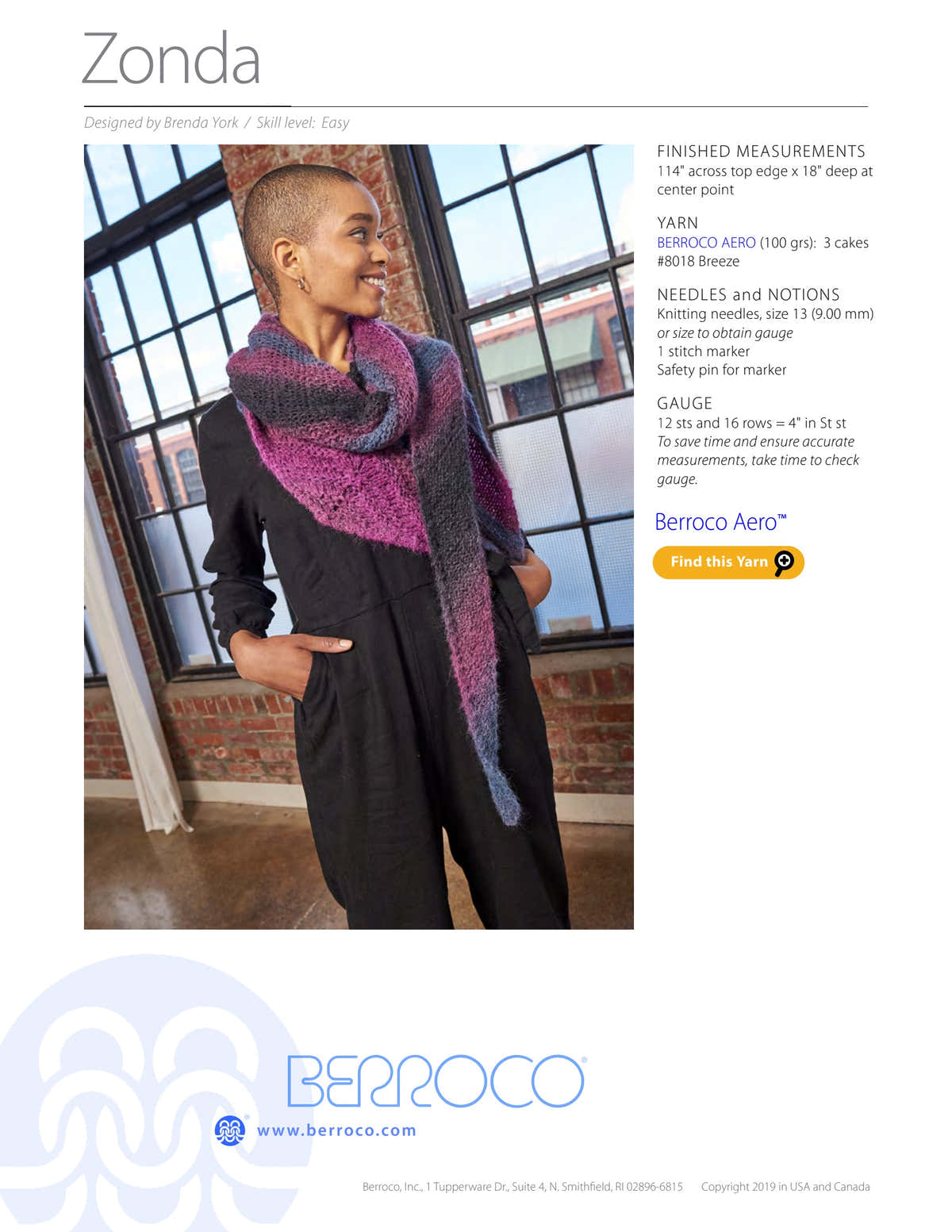 Berroco Zonda Wrap Knitting Pattern