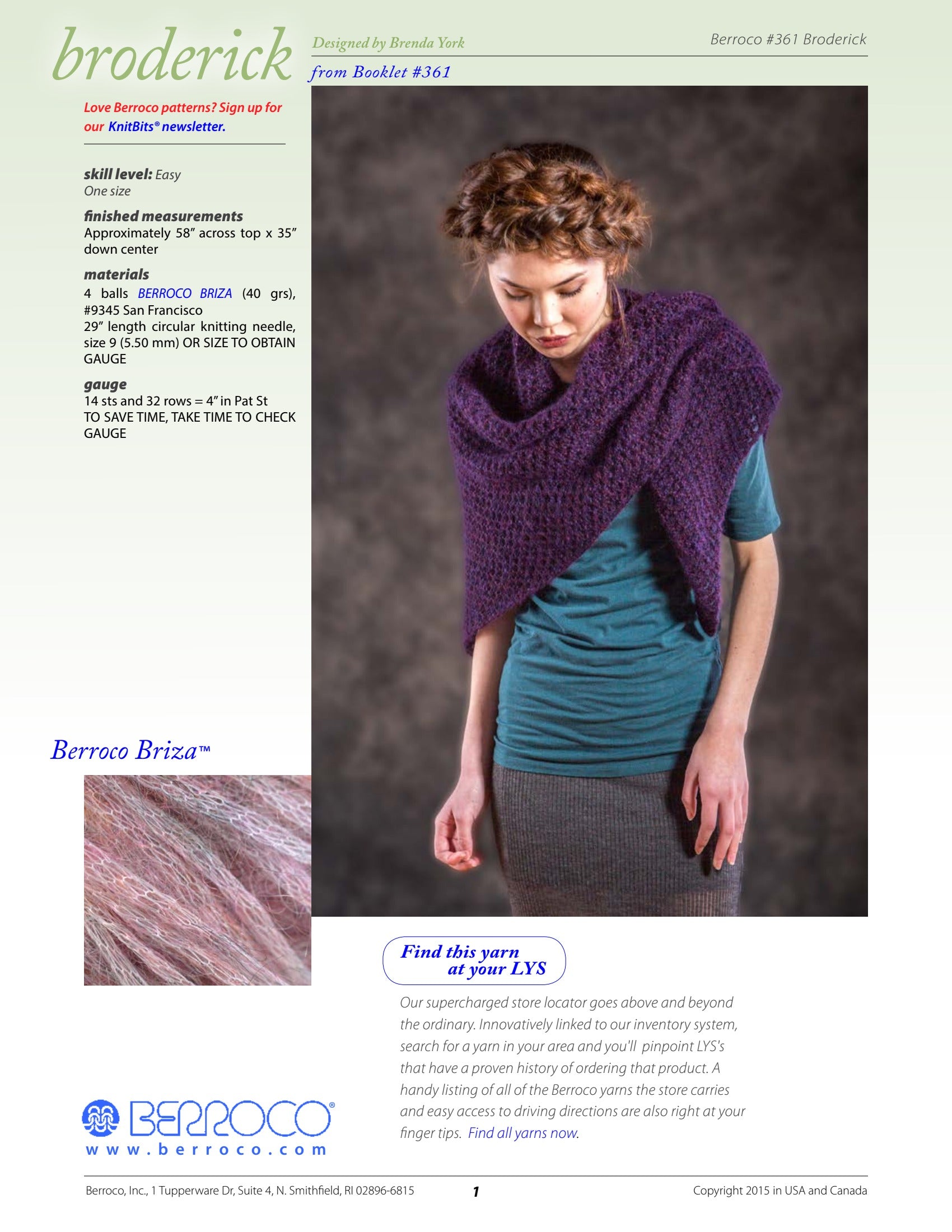 Berroco Broderick Wrap Knitting Pattern
