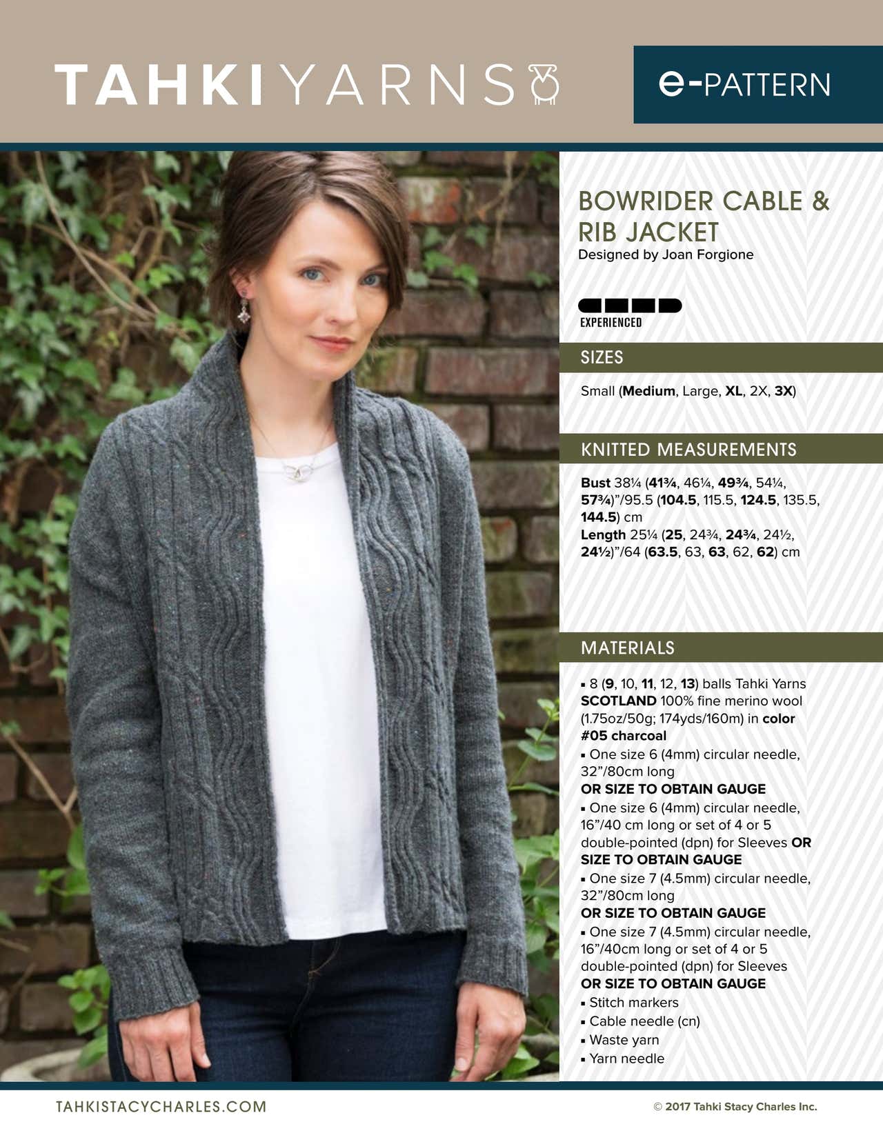 Tahki Yarns Bowrider Cable Rib Jacket Knitting Pattern