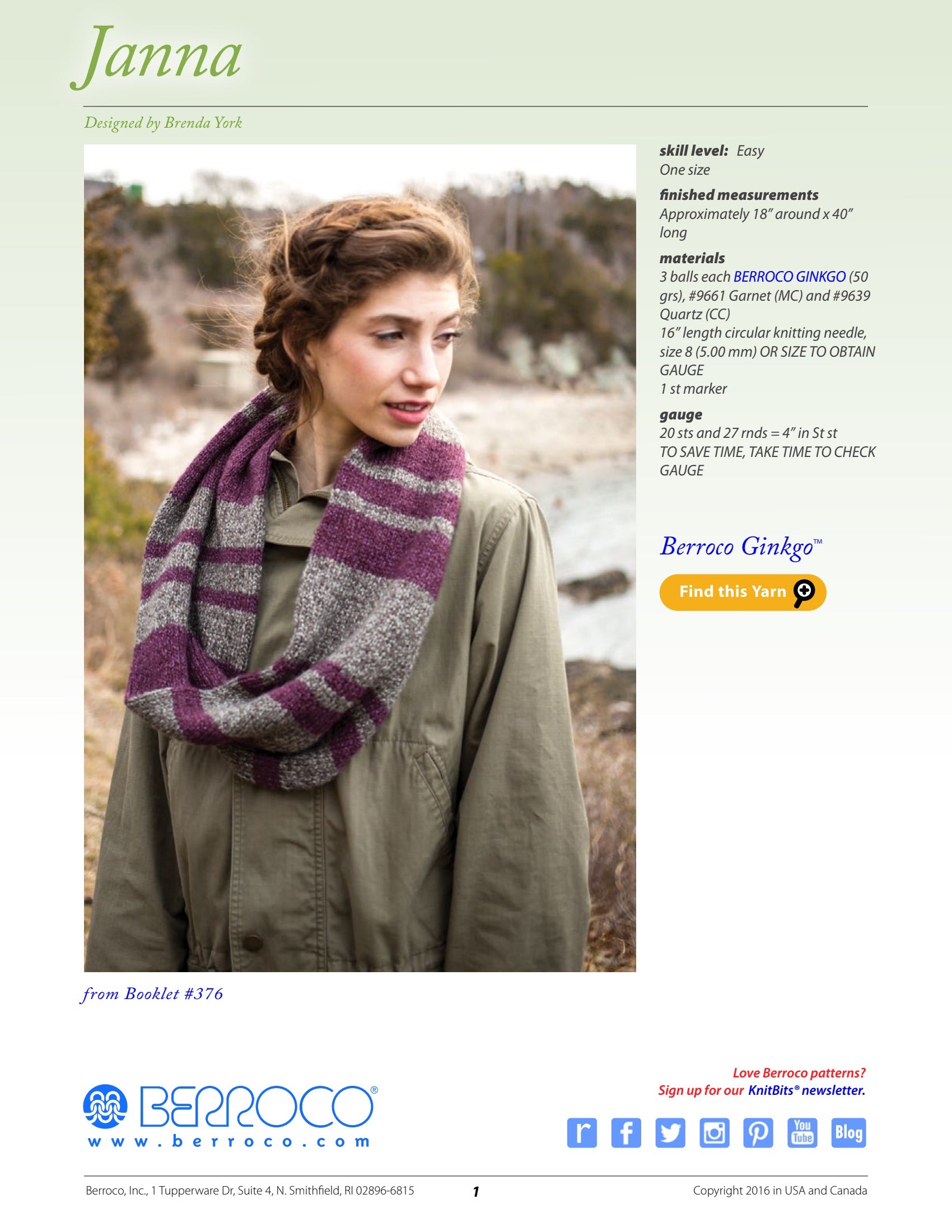 Berroco Janna Cowl Knitting Pattern