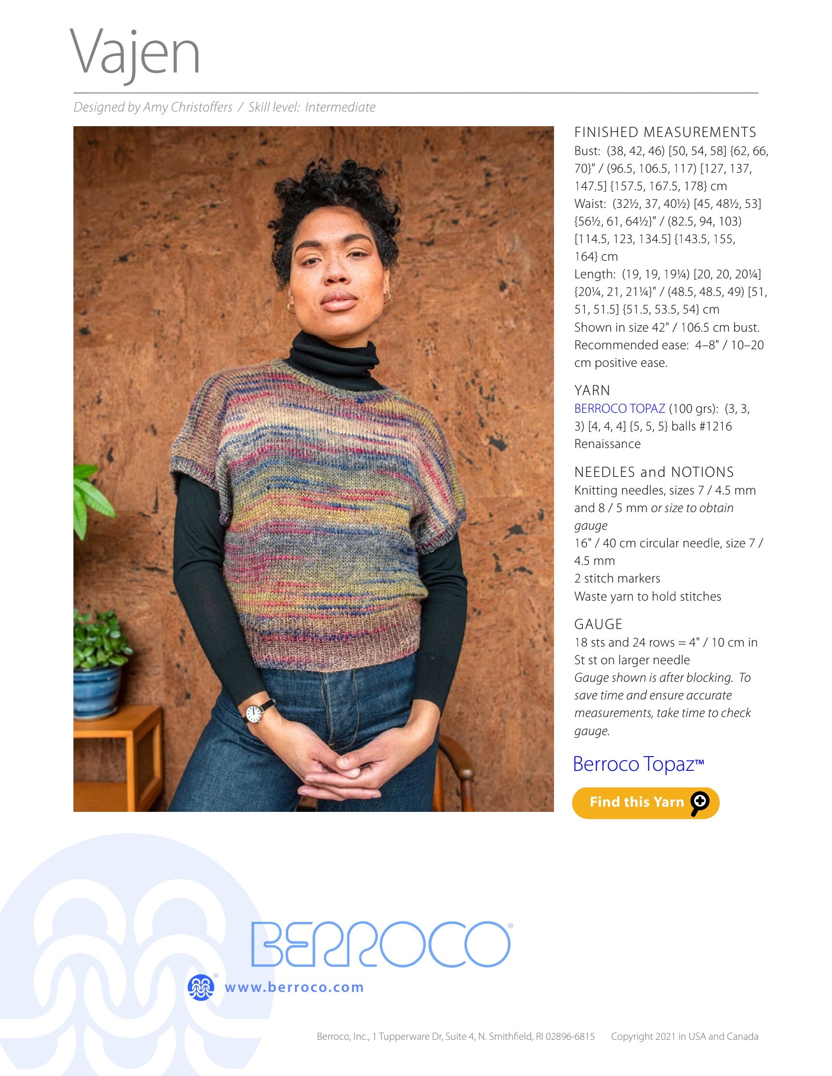 Berroco Vajen Vest Knitting Pattern