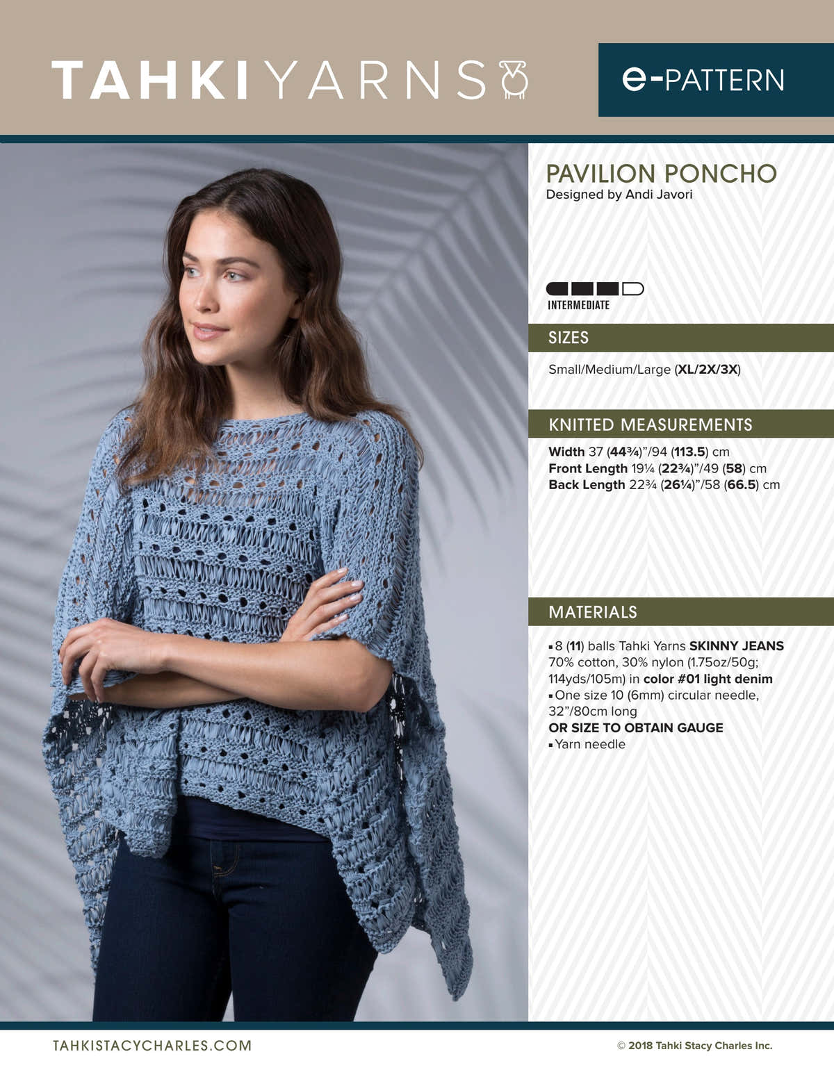 Tahki Yarns Pavilion Poncho Knitting Pattern