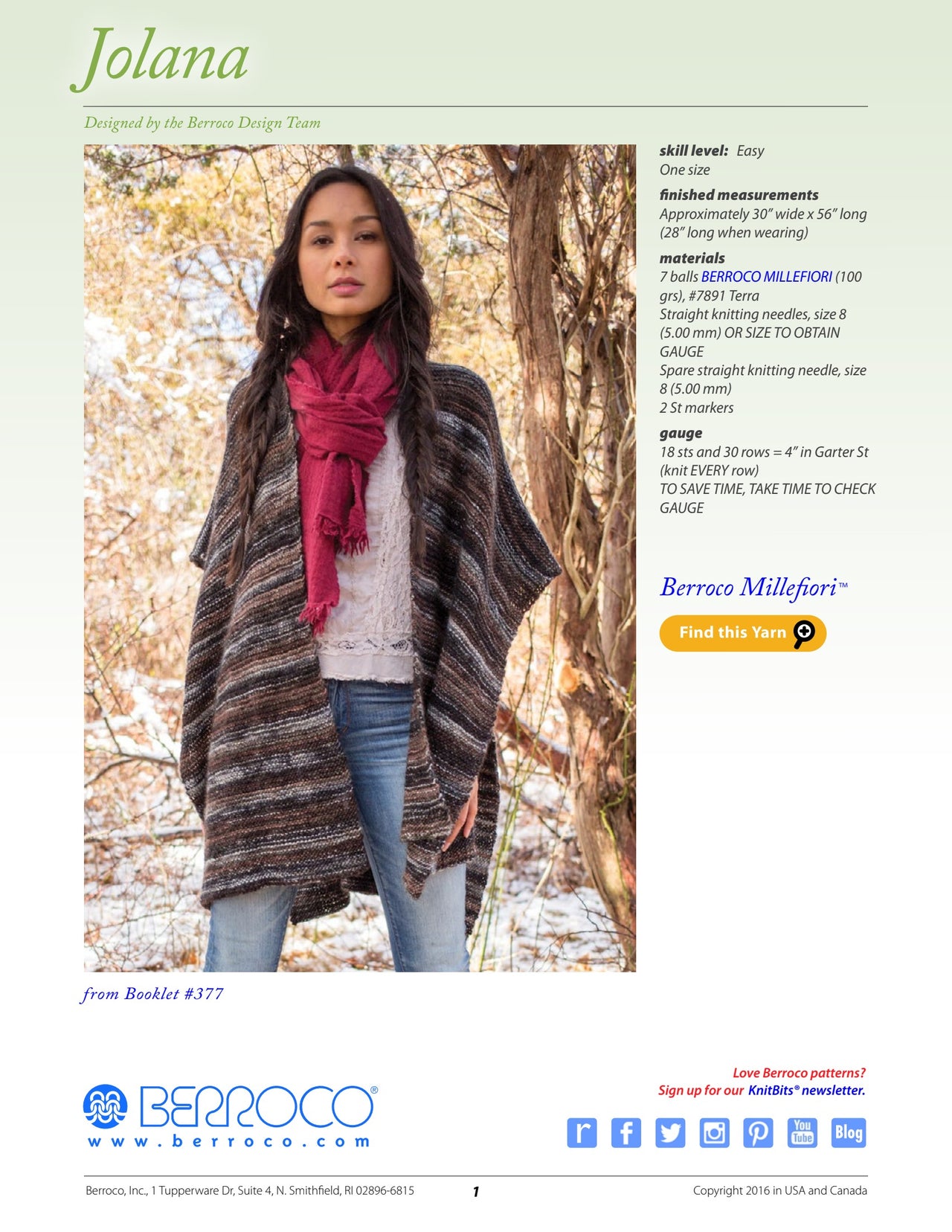 Berroco Jolana Cape Knitting Pattern