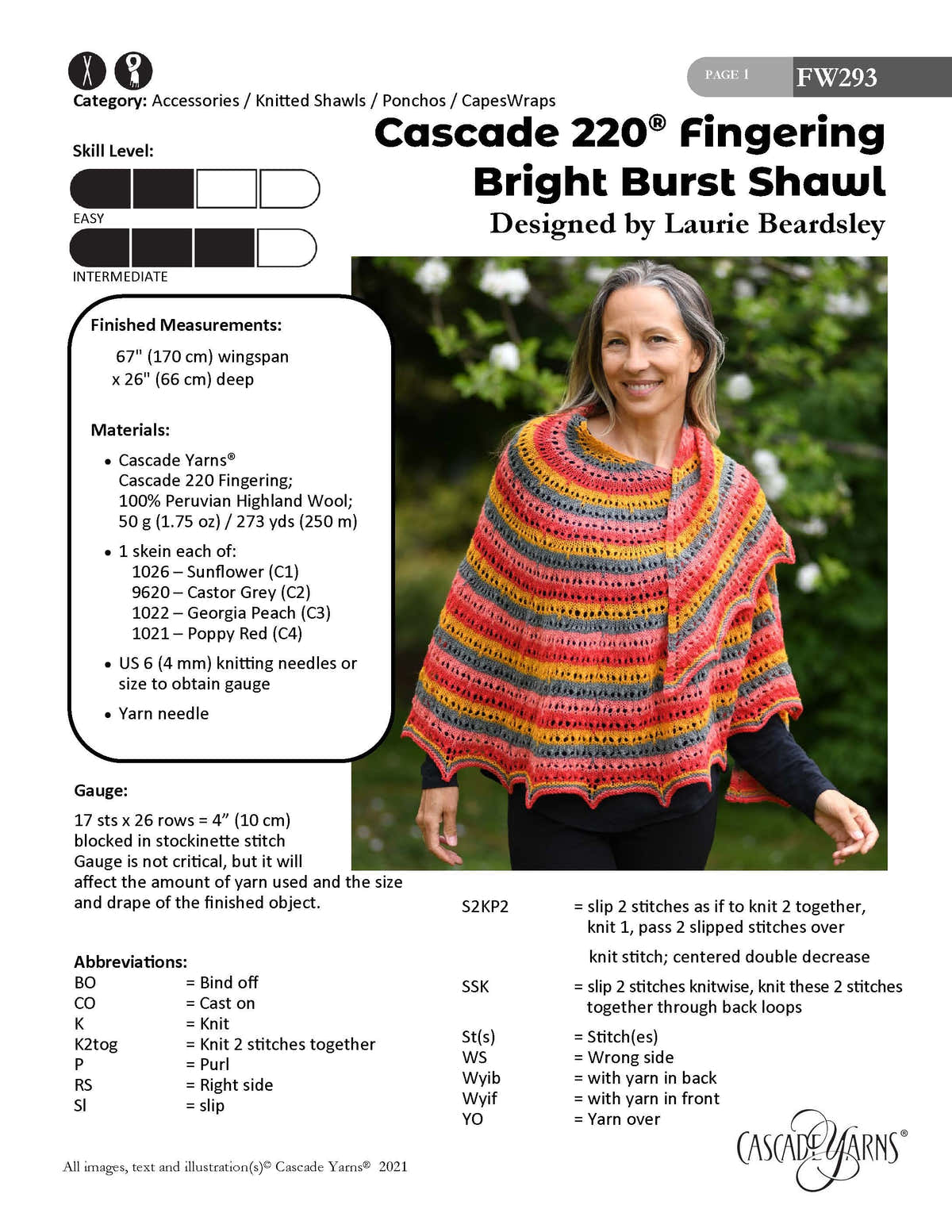 Cascade Yarns FW Bright Burst Shawl Wrap Knitting Pattern