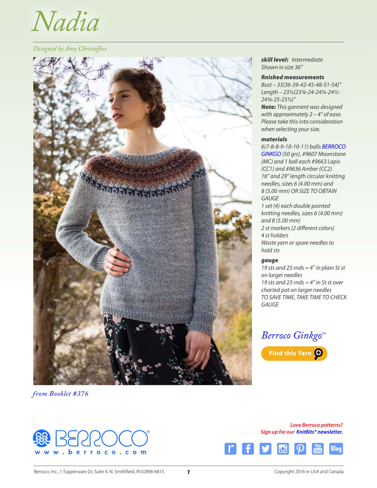Berroco Nadia Jumper Knitting Pattern