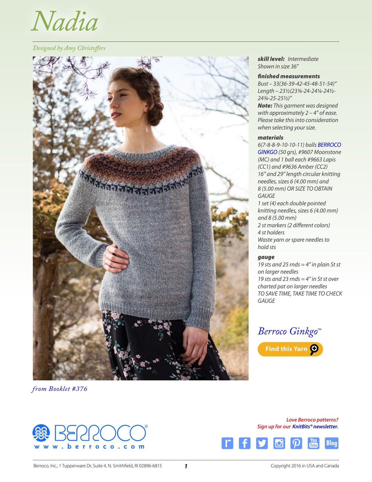 Berroco Nadia Jumper Knitting Pattern