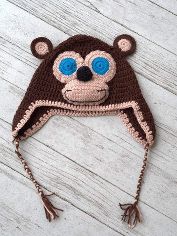 Crochet Monkey Hat in Plymouth Yarn Yarnimals - F657 - PDF