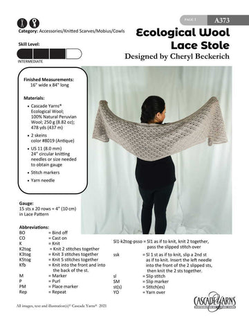 Cascade Yarns A Lace Stole Cowl Knitting Pattern