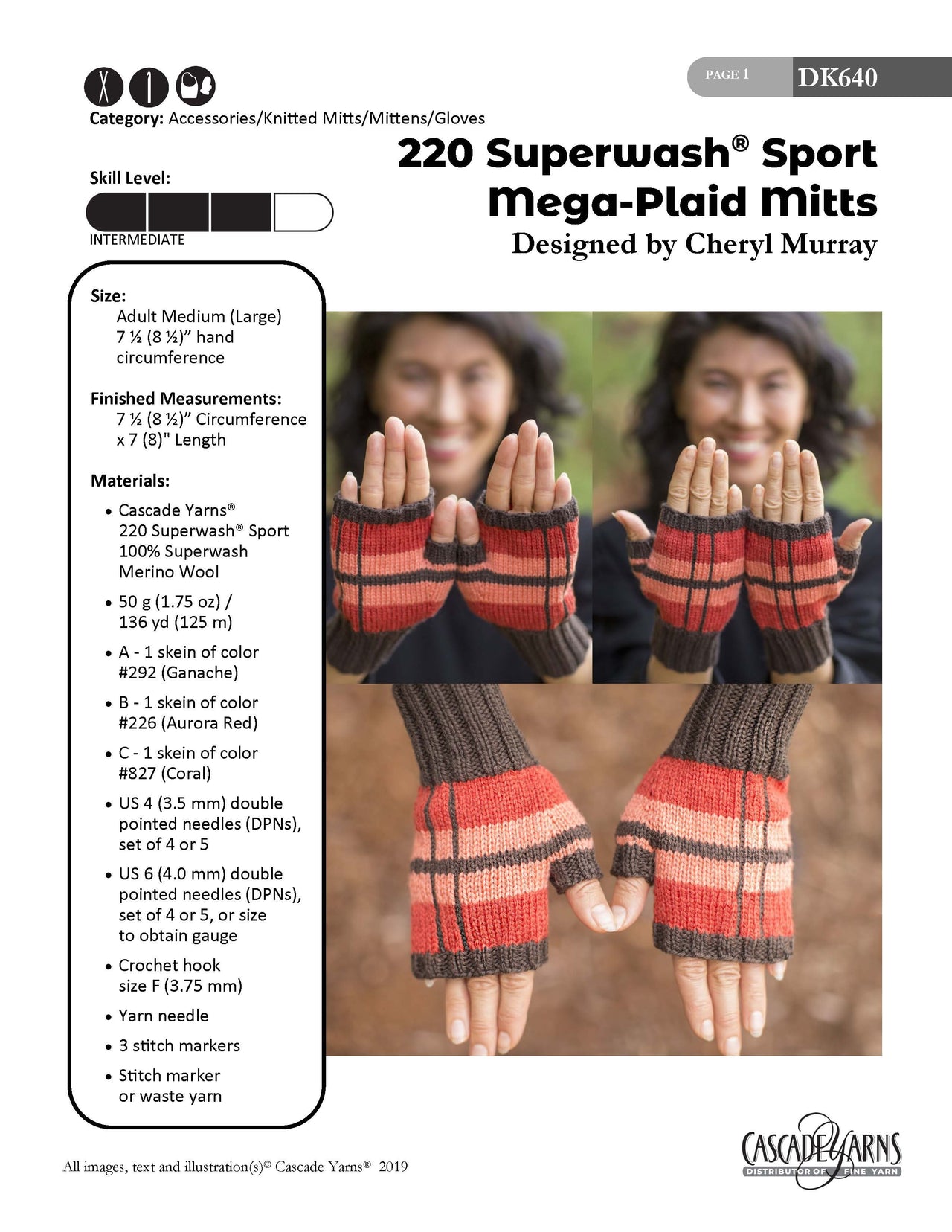 Mega-Plaid Mitts in Cascade Yarns 220 Superwash® Sport - DK640 - Free PDF