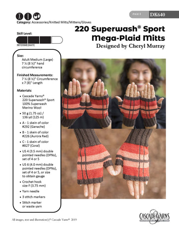 Mega-Plaid Mitts in Cascade Yarns 220 Superwash® Sport - DK640 - Free PDF
