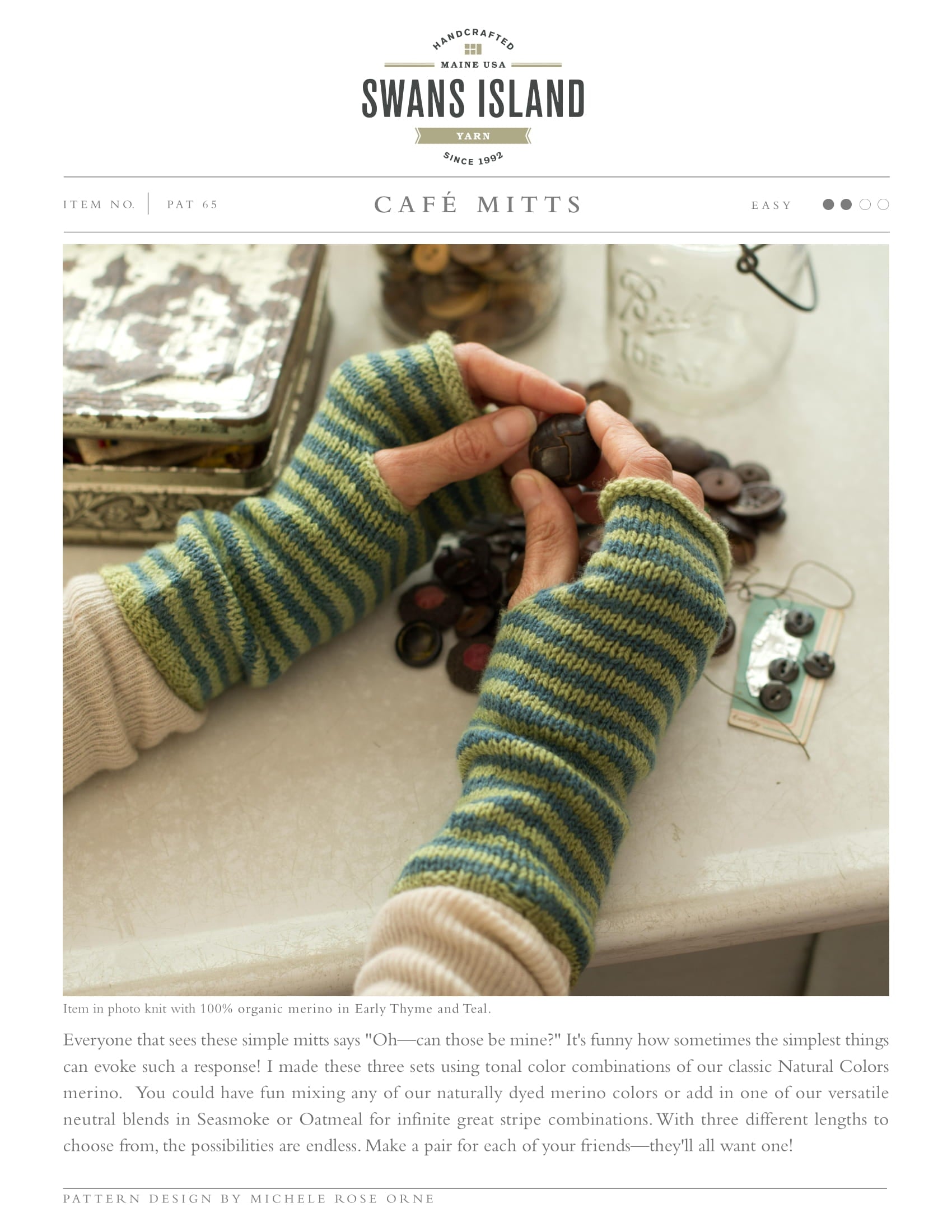 Swans Island Cafe Mitts Gloves Knitting Pattern