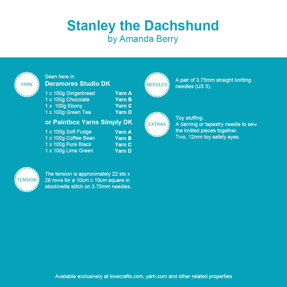 Deramores Stanley the Dachshund Toy Knitting Pattern
