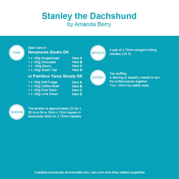Deramores Stanley the Dachshund Toy Knitting Pattern